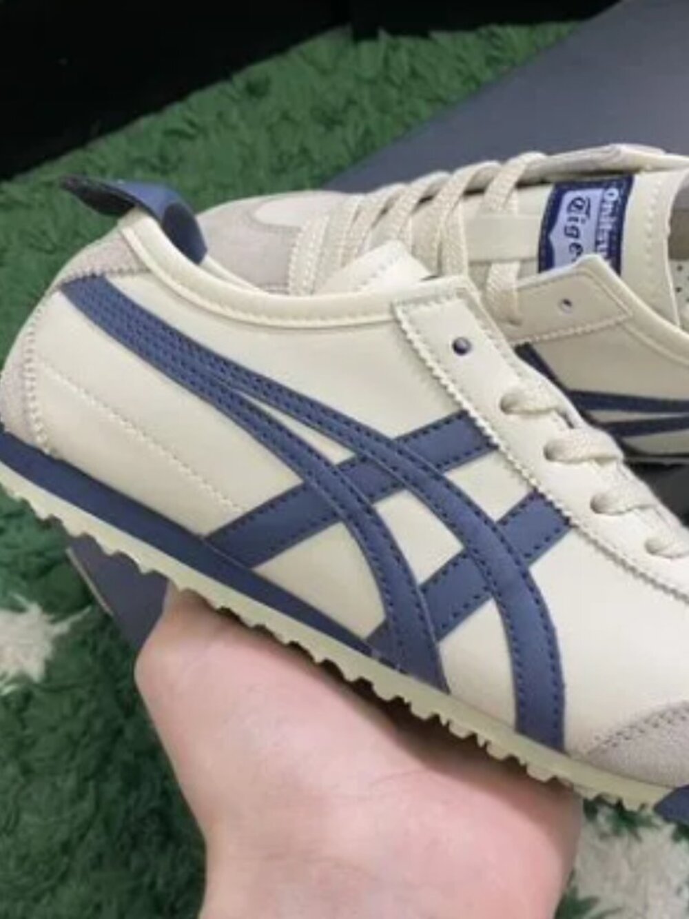 Onitsuka Tiger Mexico 66 Cream Blue Leather Sneakers Shoes Men's Size 9